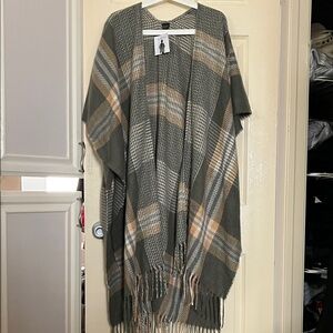 Plaid Fringe Poncho